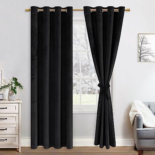 JIUZHEN Lot de 2 Rideaux Velours Occultants Doux et Opaques Rideaux à Oeillets Rideau Thermique Isolant Anti Chaleur et Frois pour Chambre Décoration 140x215cm (LxH) Noir