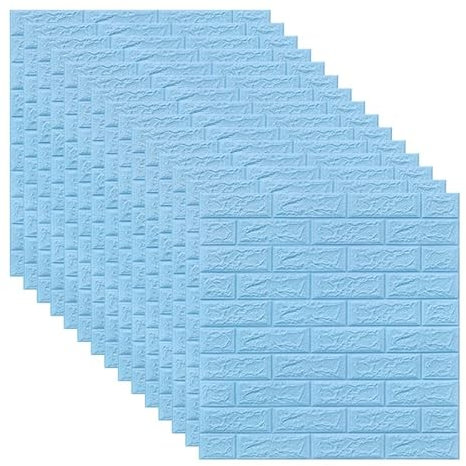 Generico Pannelli da parete 3D, autoadesivi, adesivi murali, Mattone, impermeabile, in PVC, 77 cm x 70 cm X 2MM (10, azzurro)