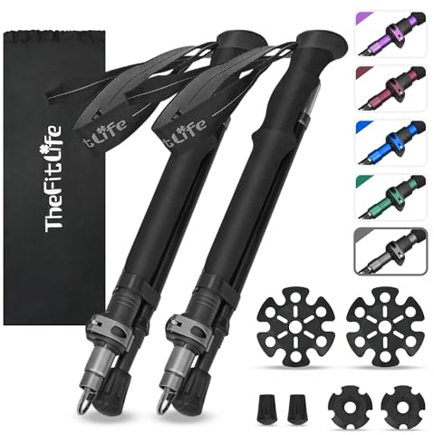 TheFitLife Folding Trekking Poles for Hiking, lightweight Walking Stick | 7075 Aluminium, EVA Grip, Metal Locks - for trails, hiking, camping & backpacking, perfect for men and women