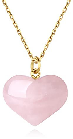 GAVU Collier Plaqué Or 18 Carats Pendentif Cœur Quartz Rose Femme