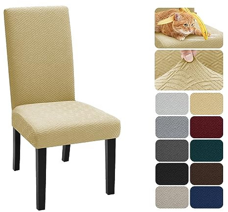 XINEAGE Coprisedie con Schienale 2 Pezzi, Elasticizzato Copertura della Sedia, Copertura Fodera, Banchetto Sedia Sedile Slipcover Cerimonia di Nozze Posate da (2 Pezzi, Beige)
