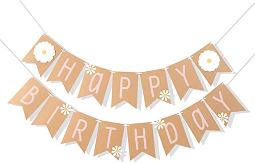 Daisy Happy Birthday Banner – Gänseblümchen-Thema Geburtstag, Wildblumen-Geburtstagsbanner, grooviges Geburtstagsthema für den 1. Geburtstag, Banne, Mädchen 1. Geburtstag Dekoration