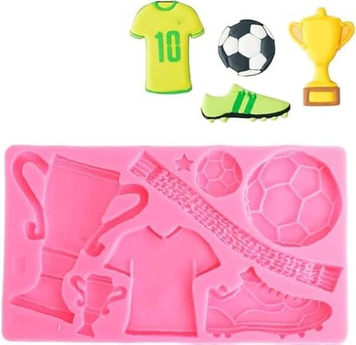 Topyond Football World Cup Silicone Molds, Sports Theme Trophy Cake Fondant Molds, Soccer Shoes Candy Chocolate Decorating Mould for Birthday Wedding Party DIY Cake, Pink