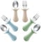 PandaEar Juego de Cubiertos para Bebés y Niños, 6 Piezas de Cucharas y Tenedores de Silicona y Acero Inoxidable para Bebés, Sin BPA con Diseño Antiahogo de Sujeción de Silicona (Azul & Verde & Beige)