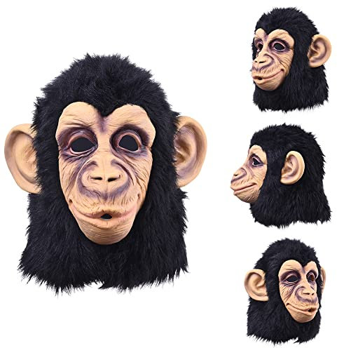 Schimpansen Kostü, Gorilla Kostü, Kid Erwachsene Gorilla Kopfbedeckung, Tiermaske Schimpansen Maske, Halloween Kostü Par Tierkopf Latex Maske AFFE Gorilla Für Cosplay Kostü