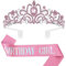 Geburtstag Mädchen Schärpe & Strass Tiara Sets, Geburtstag Schärpe und Tiara Stirnband für Mädchen Frauen Geburtstag Dekoration (Rosa)