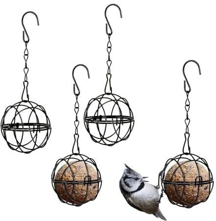 4 Pezzi Mangiatoia per Uccelli, Mangime per Uccelli da Appendere, Mangiatoia per Palle di Grasso con Gancio, Mangiatoia per Uccellini da Esterno, per Recinzioni, Giardino