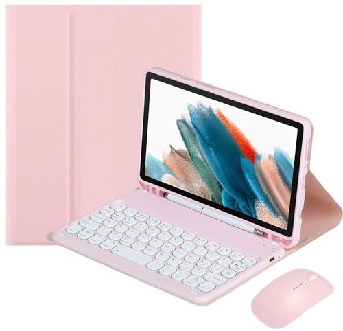 EHLCYS Étui avec Clavier pour Samsung Galaxy Tab A7 Lite 8,7 2021 Modèle (SM-T220/T225/T227), Clavier Bluetooth sans Fil Détachable Magnétique, Étui Debout Ultra Fin Et Léger,Rose