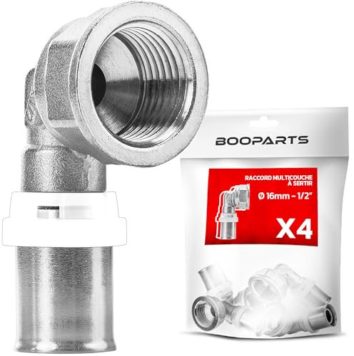 BOOPARTS - 4 pezzi - raccordo a crimpare - gomito di transizione a crimpare multistrato Ø16 x 1/2 (15/21) femmina contorno TH - per unire un tubo multistrato e un raccordo filettato femmina