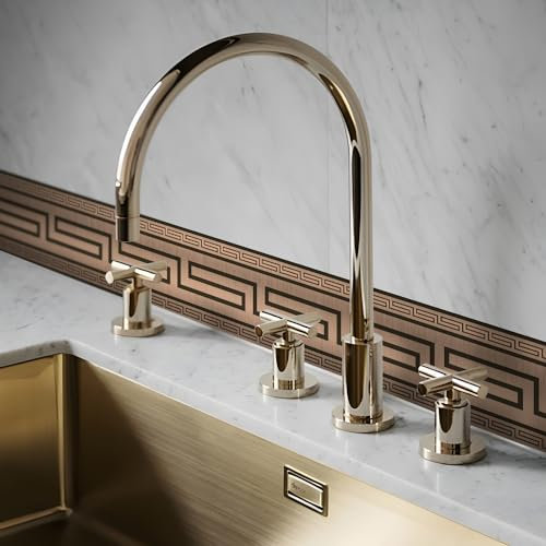 Funlife 4M Brushed Rose Gold Greek Key Pattern Wallpaper Border Peel and Stick, Vintage Decorative Wall Borders Trim Molding Peel and Stick Bedroom Living Room Home Decor, Brushed Greca