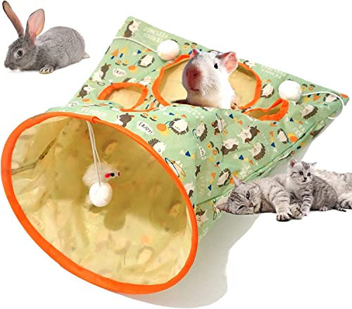 Tuzsocr Faltbar Katzentunnel Tasche,Haustier Plüschball Katzenröhren Tunnel für Katzen aninchen, Welpen, Meerschweinchen (Grün)
