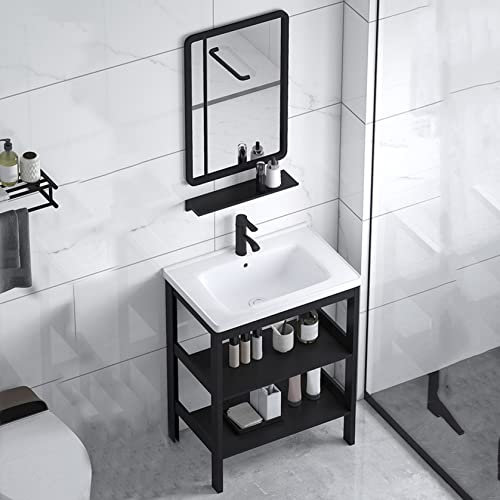 Lavabo de cerámica con espejo montado en la pared, soporte para fregadero de cocina para espejos de tocador de baño de pared, fregaderos de cerámica de pie, lavabo de porcelana rectangular para granj