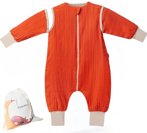 Mababu – Schlafsack mit Füßen 0 5 TOG – Musselin Sommerschlafsack Baby aus 100% GOTS Bio Baumwolle – Umklappbare Bündchen, abnehmbare Ärmel & YKK Reißverschluss – Babyschlafsack Unisex Größen 70-110cm