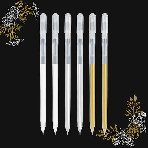 SMOOTHERPRO Weißgold Silber Gelstift Set | Highlight Gel Tintenstift | 0,6 mm Fine Art Liner Zeichenstift | für Schwarzes Dunkles Papier Zeichnen Skizzieren (GWS06-6) | 6 Stück
