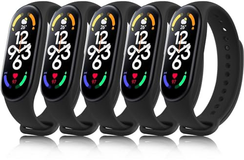 Vancle 5 Piezas Correa para Xiaomi Mi Band 7 Mujer Hombre, Correas de Silicona Suave, Pulseras de Repuesto Deportiva Impermeable para Xiaomi Mi Smart Band 7