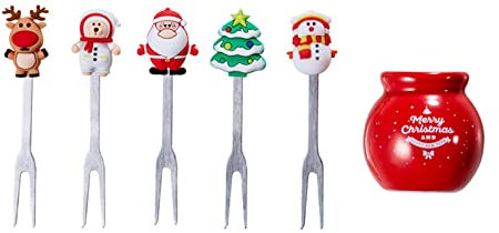 5 palillos de frutas para alimentos, tenedores de Navidad con base, decoración de vajilla para el hogar, cocina, fiesta, dibujos animados, tenedores de ensalada de frutas, mini lindos