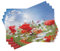 ABAKUHAUS Land Platzmatten 8 Stück, Idyllische Frühlings-Wiese mit Mohnblumen-und Gänseblümchen-Blumen Sunny Sky Clouds Garden, Waschbare Stoff Esszimmer Küche Tischdekorations, Blau Zinnoberrot
