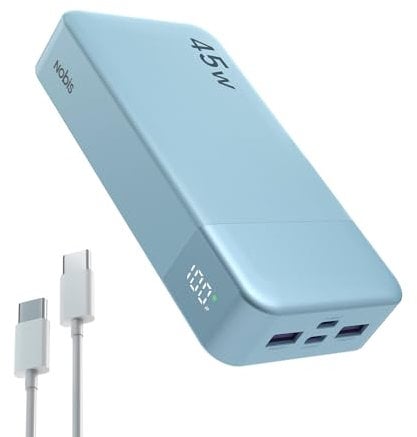 NOBIS Power Bank, 45W 20000mAh Portable Charger, USB C Fast Charging, 4 Ports External Battery Pack with LED Digital Display, Compatible with Laptop, Phone 15 14 13 Pro S23 S22 (Blue)