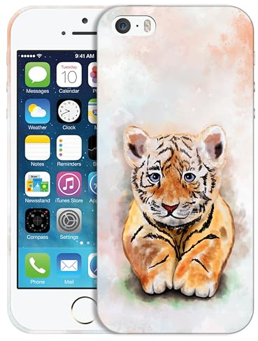 GlamCase for iPhone 5 / 5S / SE 1st Generation - Cute Baby Tiger Design Printed Slim & Sleek Cute Plastic Hard Snap on Protective Designer Back Phone Case/Cover for iPhone 5 / 5S / SE 2016