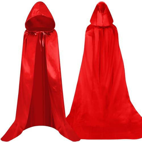AQXONG Capa Roja con Capucha de Halloween, 150CM, Capa de Halloween Capa de Bruja, Capa de Adulto, Disfraces de Cosplay Adecuado para Halloween, Carnaval, Fiestas de Disfraces - Unisex, L