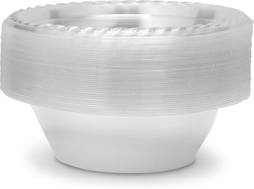 Shefa 200 Clear Bowls, Reusable & Washable, Heavy Duty Dinnerware, Microwave-Safe Crockery - Ideal for Birthday, Parties, Camping, Catering (5 oz Bowls, Clear)