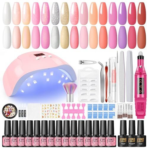PEACECOLOR Gel Nail Polish Set with 36W Nail Lamp and Drill,15 Colors Gel Nail Kit,Gel Polish with Matte Base Top Coat,Nail Kits Full Set for Beginners,Gel Nail Sets Starter Kit,Gel Nail Polish Kit