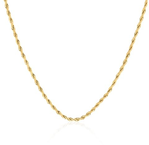 EMILIAZ Asha Necklace 18K Gold Plated Rope Chain for Women, 3mm 46cm Stainless Steel, Elegant Trendy Jewellery for Layering, Stackable, Lead & Nickel-Free, Women's Everyday Jewellery, with Gift Box