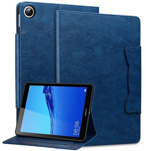 Bxithnr Funda para Huawei Mediapad M5 Lite 8 Pulgadas Tablet Carcasa PU + TPU Cuero Flip Case Cover con Función de Soporte - Azul Militar