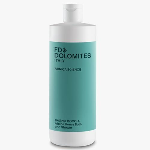 FD Dolomites Bagno Doccia con Miele di Dobbiaco, Stella Alpina e Arnica Montana, Idratazione Profonda e Azione Lenitiva per Pelli Sensibili, Ideale per Tutta la Famiglia, Testato Ipoallergenico, 500ml
