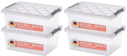 Blumtal Aufbewahrungsbox mit Deckel 12,5L aus Kunststoff - Aufbewahrungsboxen 37x28,5x15,5 cm - Boxen Aufbewahrung aus 100% Neumaterial mit Verschlussclips - Box mit Deckel - Storage Boxes 4er Set