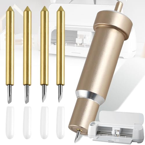 Premium Feinschnittklinge + Gehäuse, Ersatzklingen Kompatibel mit Cricut Explore Air/Air 2/Maker 3 (4 Cricut Messer), Gold