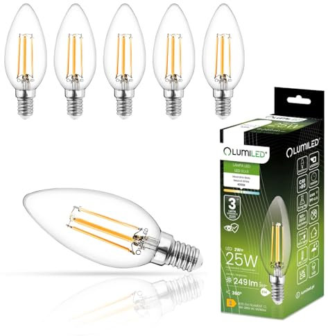Lumiled B35 E14 LED Lampe 2W (ersetzt 25W), 249Lumen, Vintage Filament Klar Glas Leuchtmittel Kerze Kerzeform 4000K Neutralweiß Birne Lampen 360° Strahlwinkel Glühbirnen Kerzenbirnen 6er-Pack