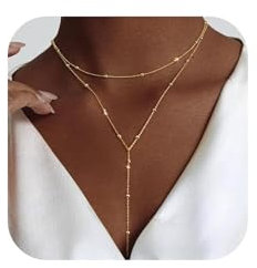 FAINCA Longue En Y Collier Personnalisé, Or Bijoux Femme, BohèMe Collier Long Femme, avec BoîTe à Bijoux, ChaîNe Longue éLéGante, pour Femmes,Ensemble De ChaîNes (Or)