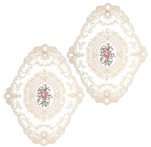 2PCS Lace Doilies, Retro Lace Placemats, Doilies Lace Cotton for Tables Doily, Beige Embroidered Cup Mats Table Mats