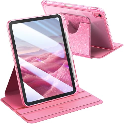 FINTIE Coque Rotative pour iPad (A16) 11ème Génération 11 Pouces 2025 et iPad 10ème Génération 10.9” 2022 - [Rangement de Stylet] Housse Fine et Pivotante à 360° Etui Transparent, Rose
