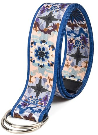 S-MAN Damen-Gürtel mit Doppel-D-Ring-Schnallen, Webgürtel, 3,8 cm breit, Vintage, farbig bedruckt, lässiger Jeansgürtel, Vintage Floral, Medium-Fit Waist 70-100cm (Length:115CM)