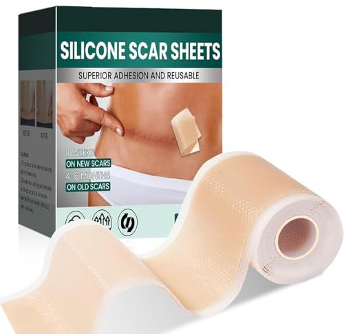 YUMIPDD Cerotti Silicone Cicatrici (4cm x 150cm), Fogli Cicatriziali in Silicone, per Operazione di Taglio Cesareo,Ustioni,Cheloidi,Acne e Altro, Adatto a Pelli Sensibili, Tagliabile e Riutilizzabile