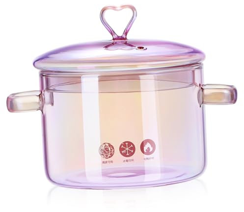 Ipetboom Olla de Vidrio para Cocinar Multiusos Tapa Doble Asa Alta Resistencia al Calor Ergonomía para y Fideos Instantáneos Utensilios de Cocina de Vidrio