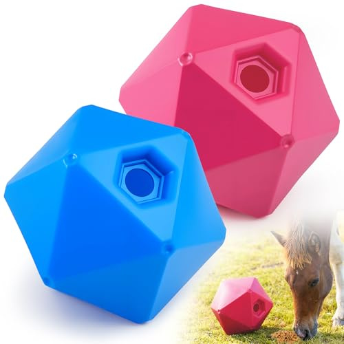 Seenelling 2 Pack Horse Treat Ball, 9 Horse Ball Feeder Toy & Enrichment Toys with 1.13 Inch Opening for Paddock, Slow Feeder Stress Reliever for Horses to Play (Pink Blue)