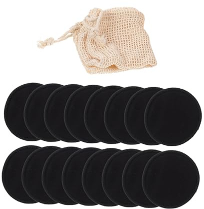 ERINGOGO Reusable Facial Makeup Remover Pads 16pcs Black Bamboo Fiber Round Face Wipes Cotton Mesh Bag and Paper Box for Sensitive and Dry Skin Cleansing