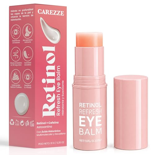 CAREZZE Contorno de Ojos en Stick con Retinol y Cafeína – Anti Ojeras y Bolsas, Hidratante con Ácido Hialurónico y Escualano, 10 g