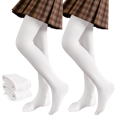 JinBei Collants Thermiques Fille Doux Polaire, Lot de 2, 4-6 Ans, Blanc