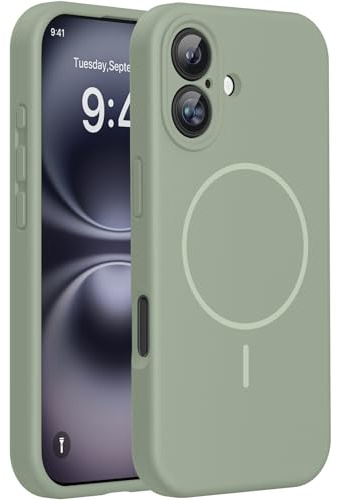 Miracase for iPhone 16 Case with MagSafe, Liquid Silicone Case | [Soft Anti-Scratch Microfiber Lining], Magnetic Shockproof Drop Protection Phone Case for 16, Patina Green