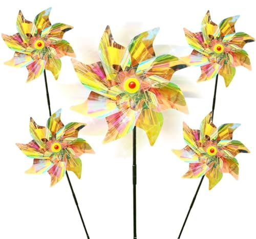 5Pcs Windmills for Garden, Pigeon Deterrent Reflective Spinners, 24CM Colorful Garden Windmill Spinners for Bird Repellent
