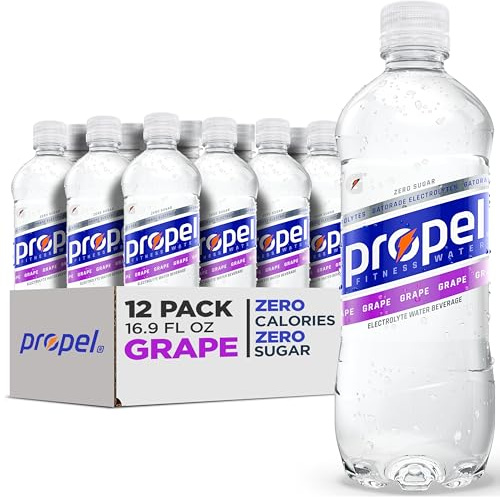 Propel Electrolyte Enhanced Water Sports Drink, Grape Flavored Water, Zero Calorie & Zero Sugar Hydration with Electrolytes and Vitamins C & E, 16.9 fl oz Bottles (12 Pack)