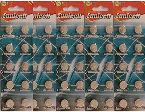 50 x Eunicell AG13 LR44 Alkaline 1.5v Button Cell Batteries in Separate Blister Packaging