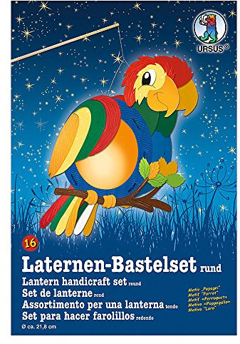 Ursus 18700016 - Laternen Bastelset Papagei, ca. 21,8 x 31 x 10,3 cm, Durchmesser ca. 21,8 cm, zum Selbstgestalten, ideal für den nächsten Laternenlauf, Kinderfeste und Halloweenpartys