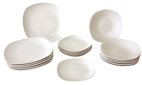 VAJILLA 18 Piezas 6 Personas Platos Llano Hondo Postre SEMIREDONDA Porcelana Blanco