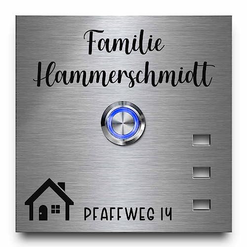CHRISCK design - Edelstahl Türklingel Modell Hammerschmidt - 10x10 cm mit personalisierter Gravur | witterungsbeständig und rostfrei aus robustem Edelstahl - jetzt gestalten