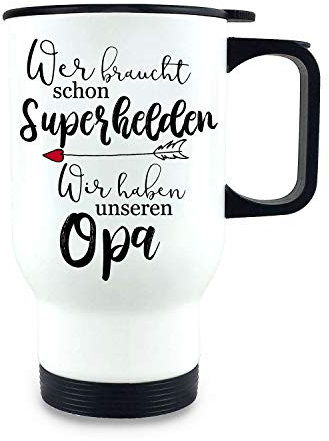 ilka parey wandtattoo-welt Thermobecher Isolierbecher bedruckt mit Spruch Superhelden unseren Opa individuell Thermo Trinkbecher tb159